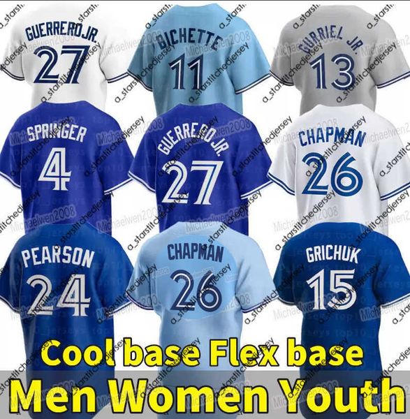 

baseball jerseys 27 vladimir guerrero jr. jersey matt chapman bo bichette george springer bradley zimmer raimel tapia cavan biggio lourdes g, Blue;black