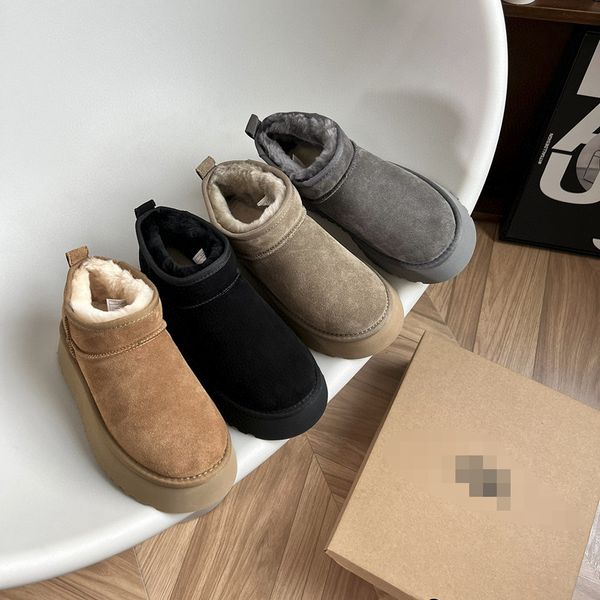 

women winter ultra mini boot designer australian platform boots for men real leather warm ankle fur booties luxurious shoe eu44, Black