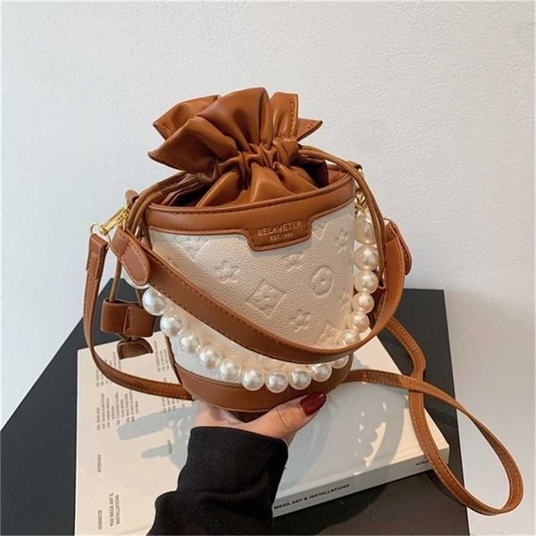 

60% off manufacturer sales minority female women's one messenger contrast color pearl portable cylinder