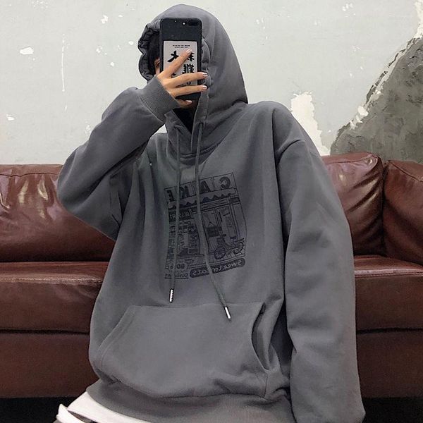 

men's hoodies hooded sweatshirts men thicken printed cartoon coats kangaroo pocket loose casual male clothes autumn winter, Black