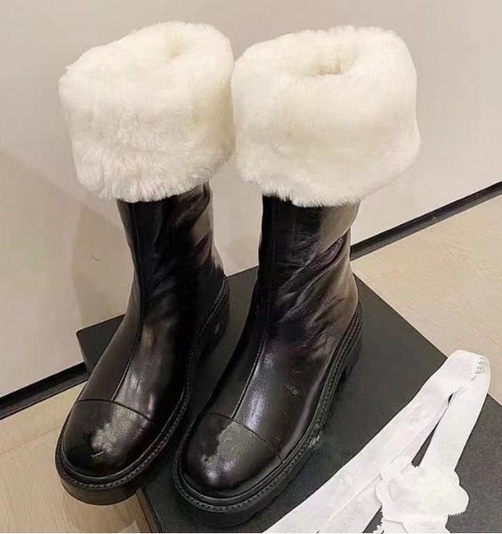 

designer women snow boots women's fur long winter warmth thicken lamb wool non-slip waterproof women long-folding ladies furry ankle bo, Black