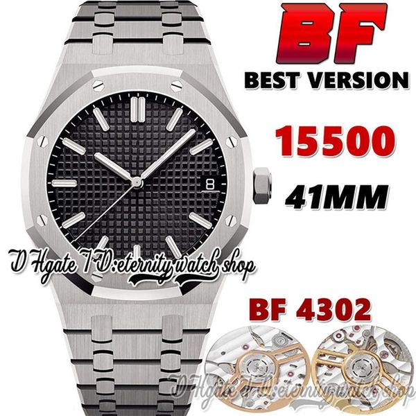 

2022 bff bf15500 cal 4302 bf4302 automatic 41mm mens watch black textured dial white stick markers stainless steel bracelet super 233n, Slivery;brown