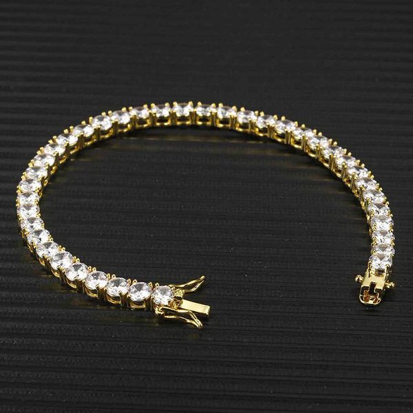 

rock tennis chains spring buckle hip-hop tide men's bracelet zircon-microencased 3/4/5mm7/8/9inch tennis bracelets for men and women ic, Golden;silver
