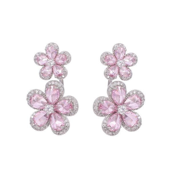 

luxury zirconia pink flower charm earrings for women frence style jewelry girls gifts designer crystal flowers stud drop hanging ear rings f, Golden