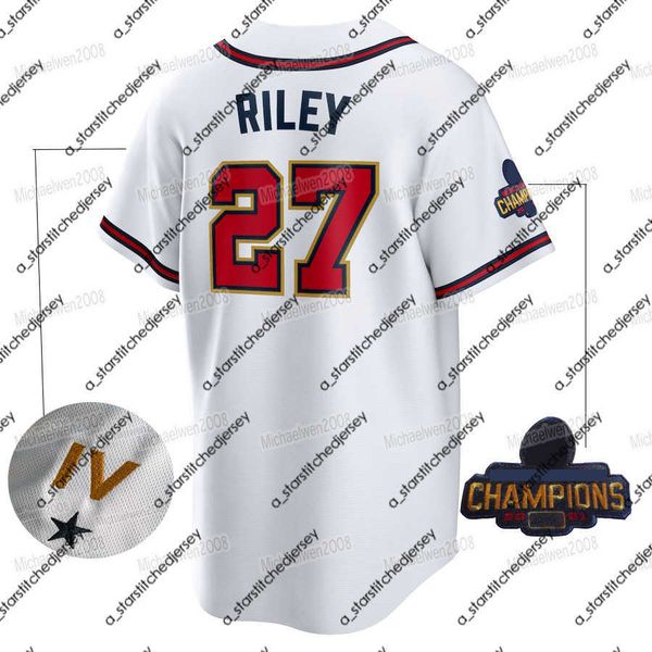 

baseball jerseys 27 austin riley 2022 gold program jersey 28 matt olson dansby swanson eddie rosario ozzie albies adam duvall william contre, Blue;black