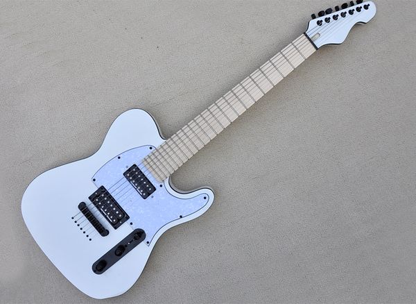

7 strings white electric guitar with humbuckers maple fretboard