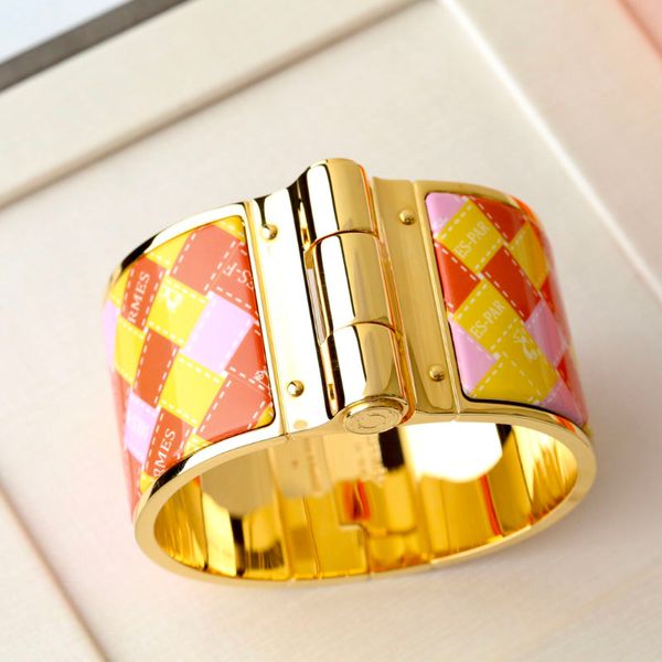 

enamel clic bangle for women charm bracelets 36mm big size snap-fastener orange square enamel, Golden;silver