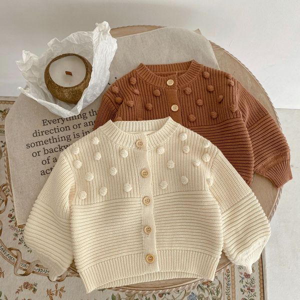 

ins cute winter warm boy girl clothing cardigan kids long sleeve khaki with ball sweaters baby clothes 100% cotton, Blue