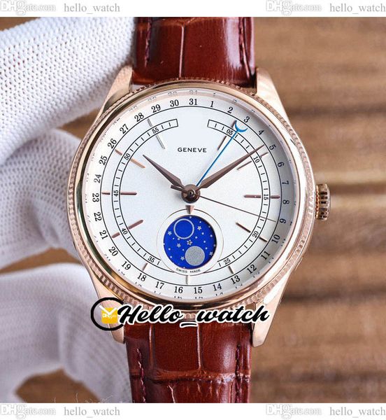 

cellini aerolite moonphase 50535 automatic mens watch 39mm rose gold case white dial brown leather strap gents new watches hellowatch e436a3, Slivery;brown
