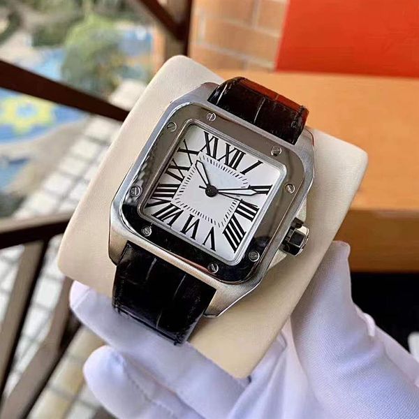 

men's watch 40mm 100 square luxury designer automatic mechanical wristwatches stainless steel watchcase leather strap folding232c, Slivery;brown