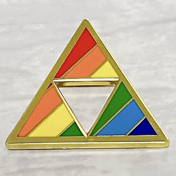 

legend of zelda rainbow triangle power artifact pattern japanese anime adventure game badge brooch, Blue