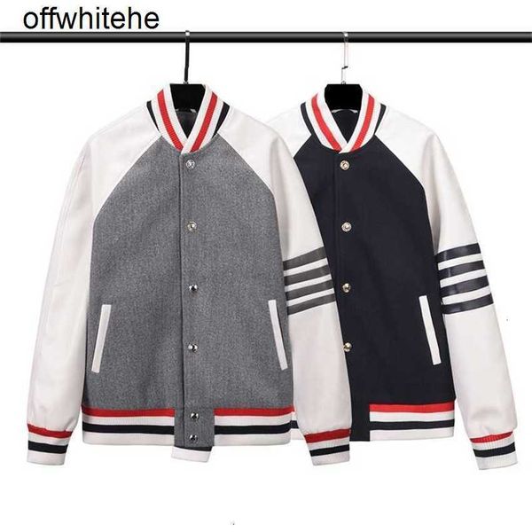 

tb 2023 fall/winter brand jacket new baseball wear fashion design long sleeve color block coat men's and women's striped jacket, Black;brown