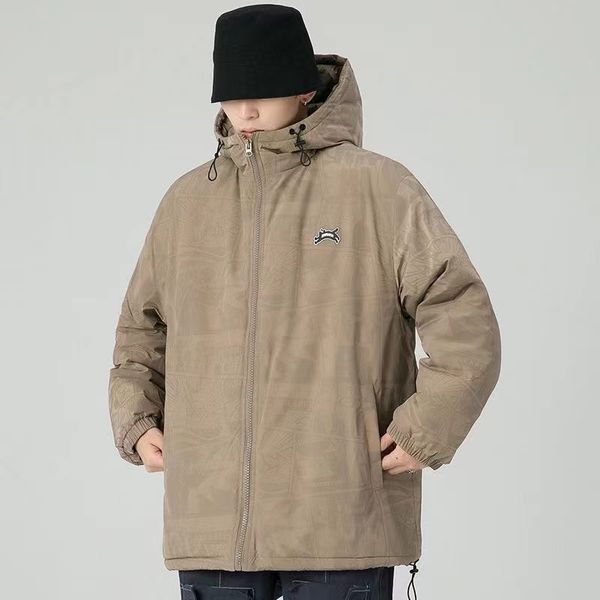 

men's jacket trendy winter warm loose large solid 2022 latest, Black;brown