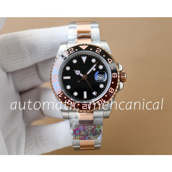 

clean factory mens watches 40mm black ceramic bezel 126710 eta automatic mechanical cal.3285 movement gmt clean 904l steel bracelet luminous, Slivery;brown