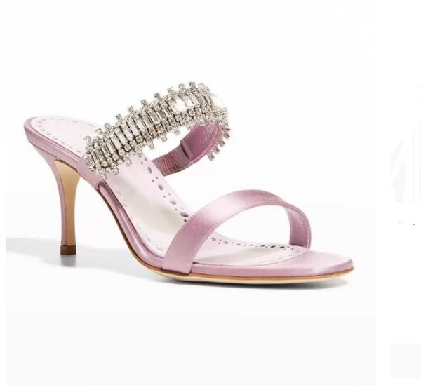 

luxurious designer brands shoes nice sako silk crystal embellished sandals women lady sandalias slip on mules elegant high heels pumps party, Black