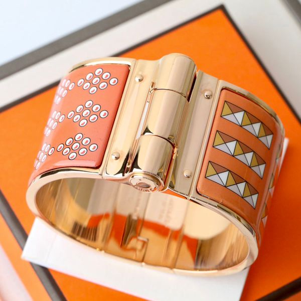 

enamel clic bangle for women charm bracelets 36mm big size snap-fastener orange enamel, Golden;silver