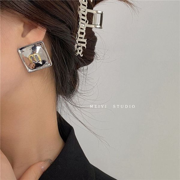 

designer jewelry dangle chain earrings hollow rectangular thin earring female chandeliers dangle chandelier dangles gold letters exaggerate, Silver