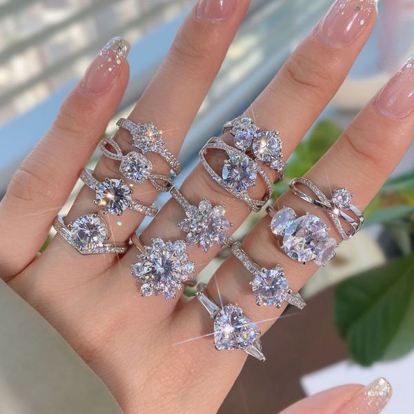 

1ct real 925 sterling silver heart designer ring for woman luxurious jewelry 5a cubic zirconia round oval diamond womens bride wed engagemen, Slivery;golden