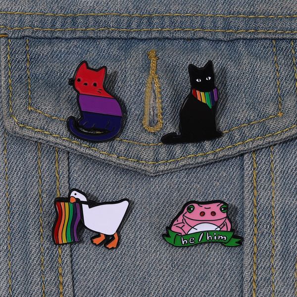 

pride flag enamel pins custom love is love he him brooches lgbt lapel badges cats frog goose jewelry gift for kids friends, Blue