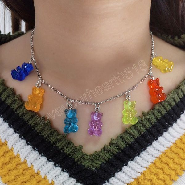 

candy color cute animal simple casual pendant necklace silver color chain statement choker party jewelry