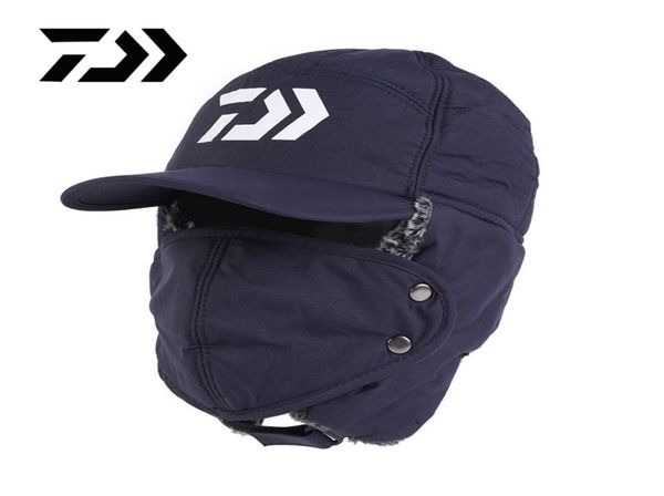 

daiwa fishing hat winter warm windproof skiing men women fashion ear protection velvet fleece sports with face mask 2201172177367, Black;white