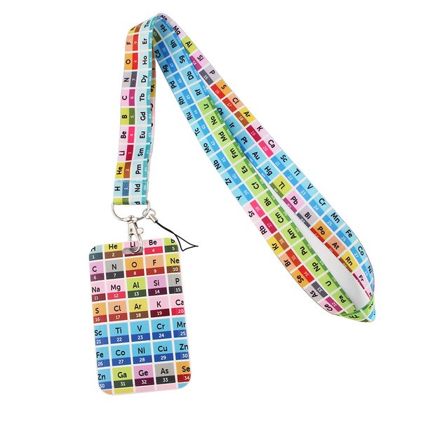 

credential holder chemistry periodic table of elements lanyard card id holder key chain colorful print neck straps phone rope, Silver