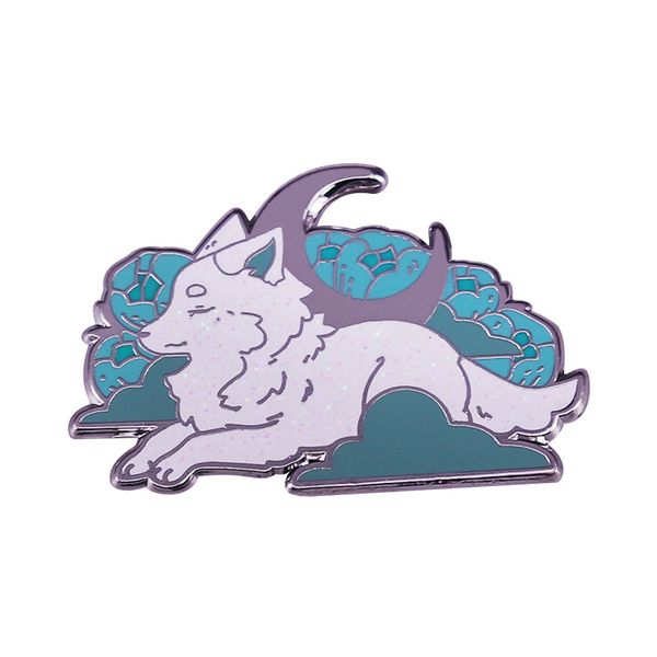 

beautiful phantasy white arctic fox enamel pin fantasy winter spirit animals badge jewelry, Blue