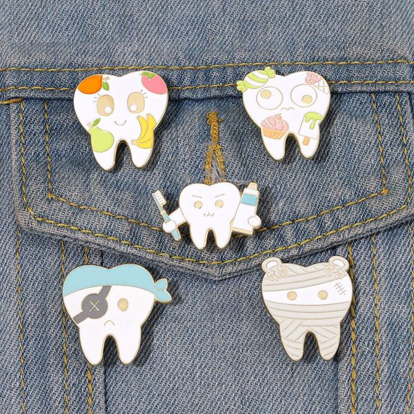 

oral health enamel pins custom tooth pirate brooches lapel badges funny dentist jewelry gift for kids friends, Blue