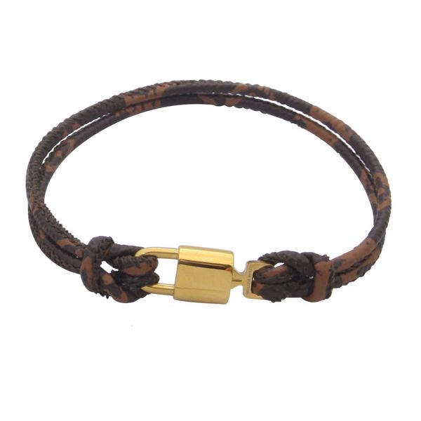 

designer jewelry gold brown leather bracelets for women men charm bracelet wide hand strap flower pattern logo stamp printed fashion gift, Golden;silver