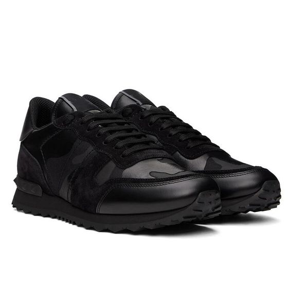 

rubber valentinolies famous brands camo rockrunner sneakers shoes suede leather sport low-stud camouflage mesh fabric platform rivet casual, Black