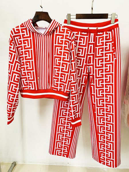 

autumn and winter 2022 new fashion womens tracksuits maze print pullover hoodie wide leg pants casual sportswear set two pieces, Gray