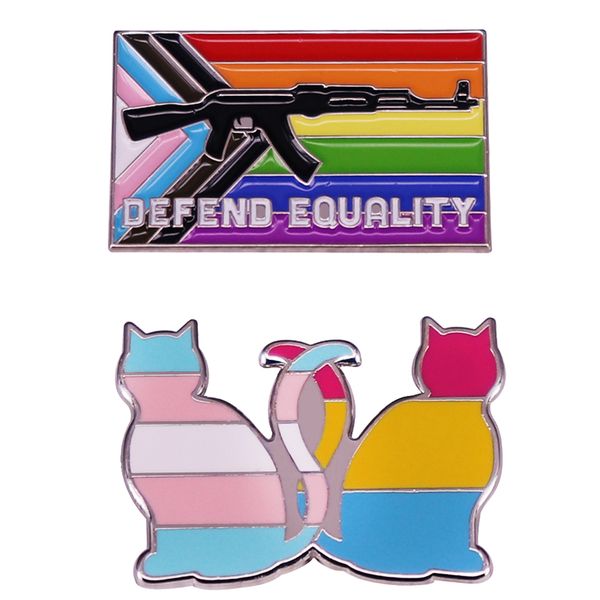 

defend equality pride flag enamel pin trans lgbtq cat brooch badge clothes hat backpack decoration jewelry accessories, Blue