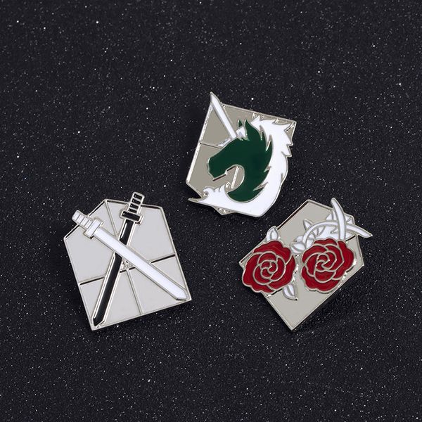 

cartoon film and television theme brooches for boys 3pcs set horse flower sword enamel badges silver plated alloy pin jewelry gift bag acces, Gray