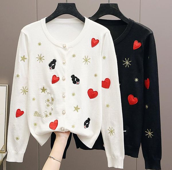 

women's sweaters cardigan korean fashion 2022 new sweaters women long sleeve luxury designer clothing embroidery knitted clothes, White;black
