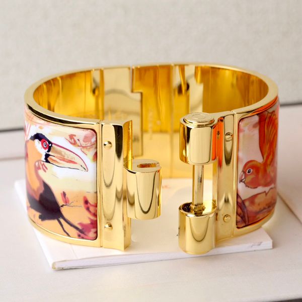 

enamel clic bangle for women charm bracelets 36mm big size snap-fastener red bird, Golden;silver