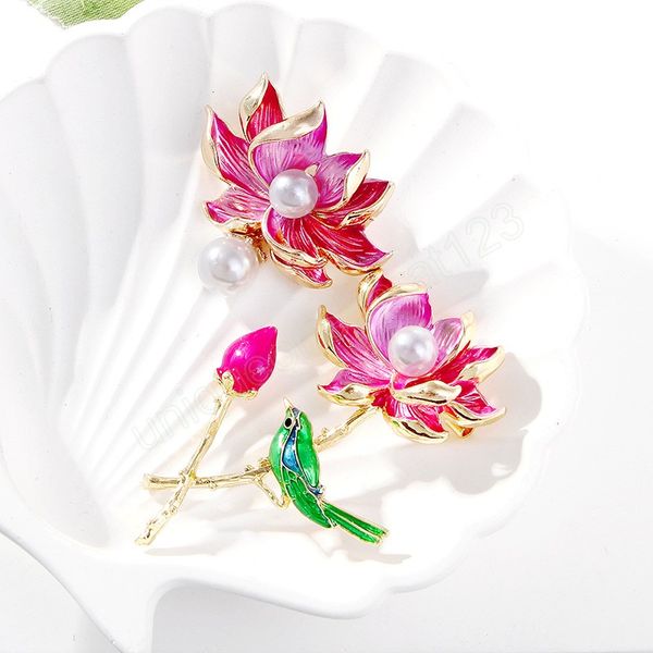 

vintage lotus pearl brooch fashionable green bird brooch pins for women coat bud pin accessiories lady gift, Gray