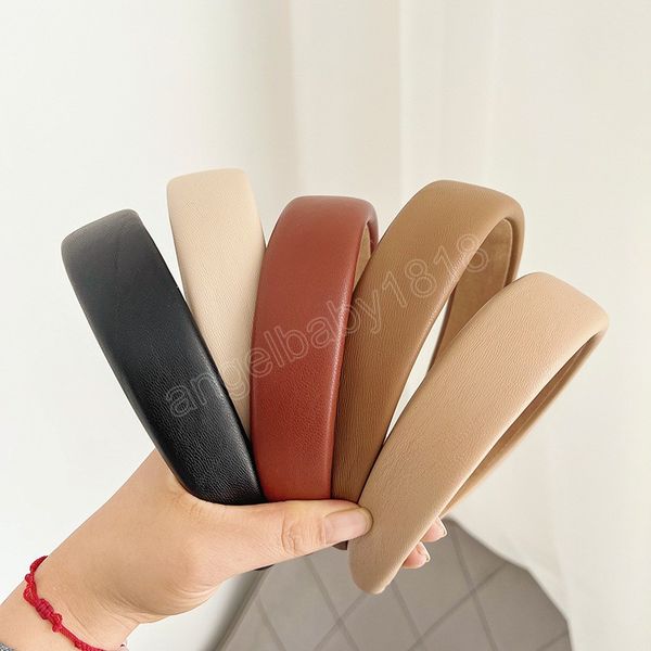 

women girls leather sponge padded hairband solid color headband hair jewelry hair accessories, Slivery;white