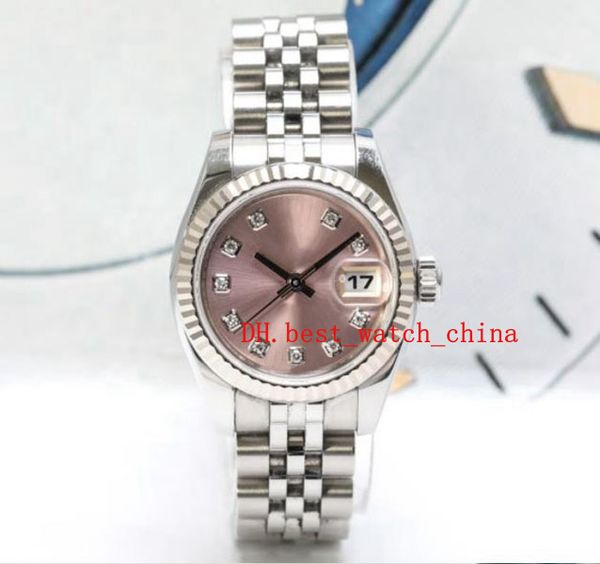 

179174 women's log type series watch 26mm pink disc with diamond date display automatic mechanical watch asia 2813 sport sapphire glass, Slivery;brown