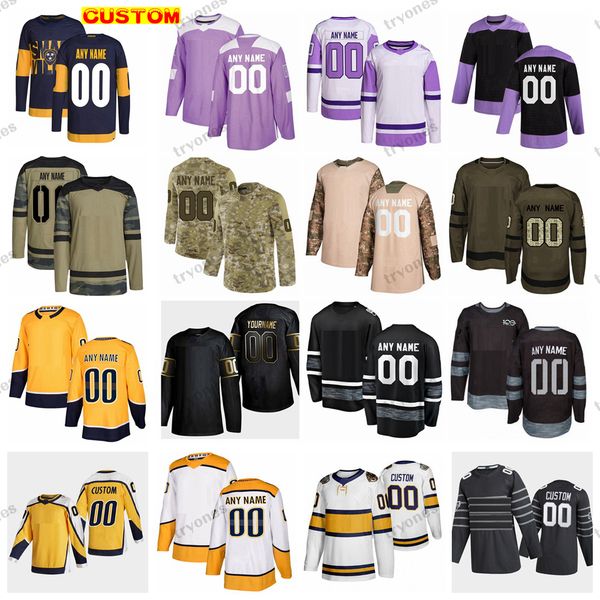 

custom 2022 reverse retro 2.0 hockey jerseys stadium series camo fights cancer forsberg johansen josi duchene rinne sissons glass mcdonagh p, Black;red