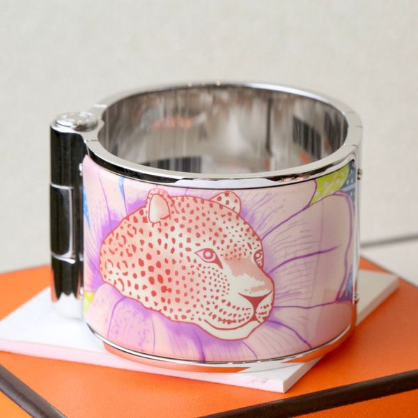 

enamel clic bangle for women charm bracelets 36mm big size snap-fastener orange leopard enamel, Golden;silver