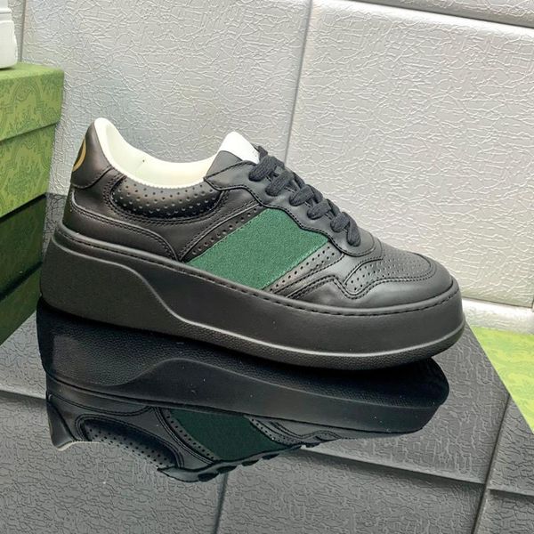 

men casual basketball shoes fashion lady lace designer sneaker leather white women gym thick bottom trainers platform womens sneakers large, Black