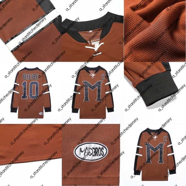 

hockey jerseys #10 john biebe mystery alaska russell crowe movie hockey jersey shirt mens stitched embroidery s, Black;red