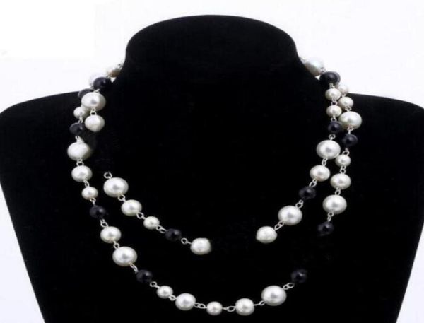 

designer jewelry necklace elegant women black and white pearl sweater chain paris fashion diamond necklaces wedding jewelrys acces8986841, Silver