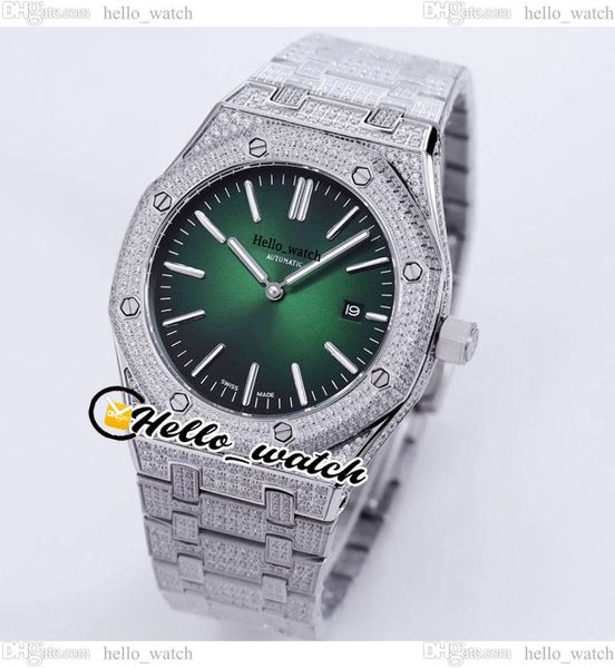 

k8f 41mm a3120 automatic mens watch green sunburst dial ss steel paved diamond full diamonds bracelet gents new watches hellowatch a42a1, Slivery;brown