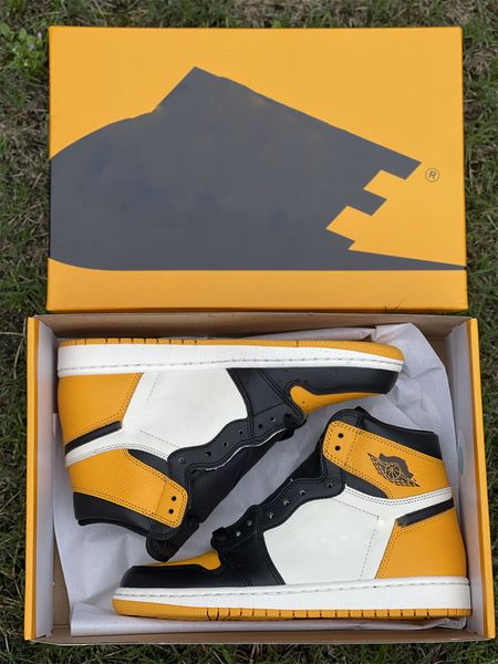

2022 authentic 1 high og taxi shoes yellow toe black sail men women basketball sports sneakers with original box size us4-13