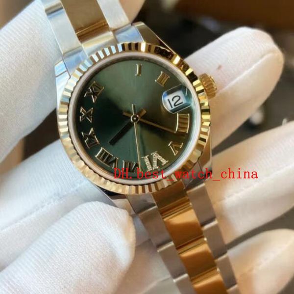 

m278273-0015 wrist watch automatic mechanical ladies watch 31 diameter olive green disk asia 2813 movement christmas gift, Slivery;brown