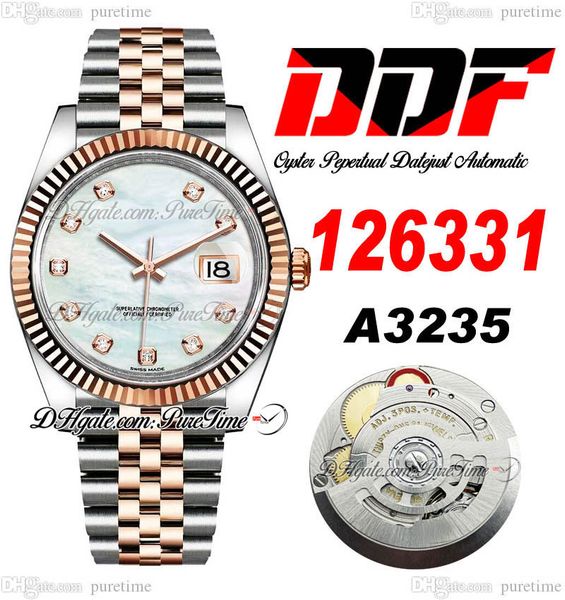 

ddf date 126331 a3235 automatic mens watch 41 fluted bezel two tone rose god mop diamonds dial 904l oystersteel bracelet super edition same, Slivery;brown