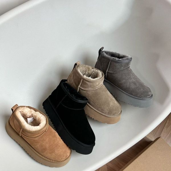 

women winter ultra mini boot designer australian platform boots for men real leather warm ankle fur booties luxurious shoe eu44, Black