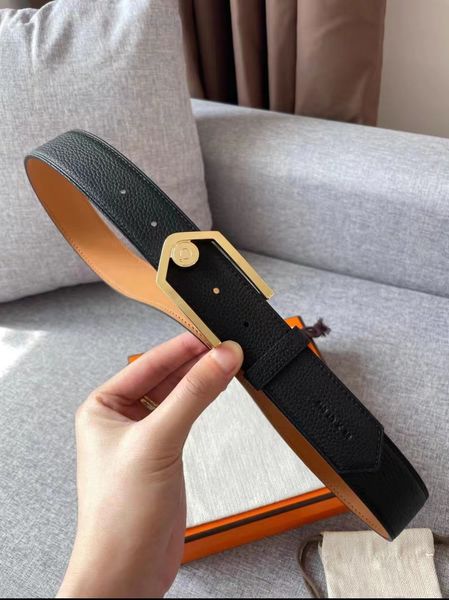 

togo leather man belts for men and women designer classic brown black belt fashion letters reversible buckle width 35--32 mm he006, Black;brown