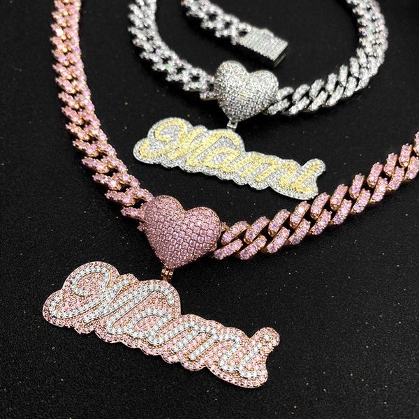

new fashion custome name cursive letters necklace gold plated bling cz letters pendant necklace with 3mm 24inch rope chain for men women, Silver